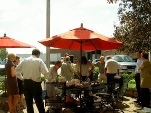 Gathering for lunch in front of Weber HQ