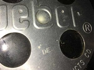 Example of 2009 DE code on a Weber kettle
