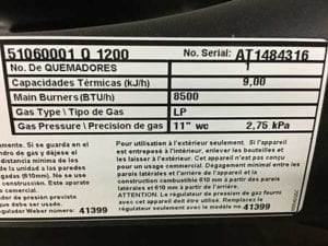 Example of 2013 AT code on a Weber Q 1200
