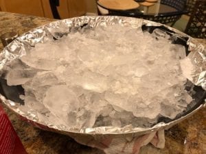 Water pan filled with ice