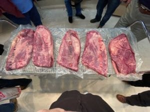 The five briskets: USDA Select, USDA Choice, Chairman's Reserve Choice, USDA Prime, Texas Wagyu
