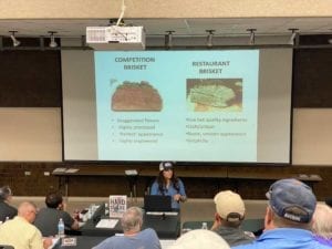 Jess Pryles lectures on competition brisket versus restaurant brisket