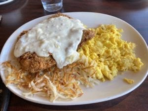 Chicken fried steak, scrambled eggs & hashbrowns at Standard Diner