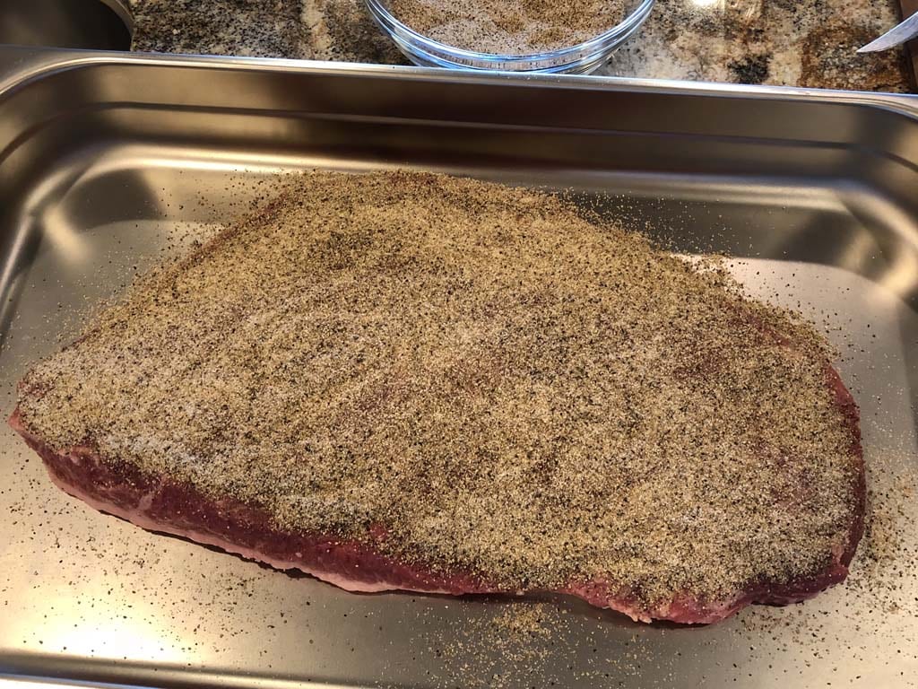 Dry cure applied to one side of brisket