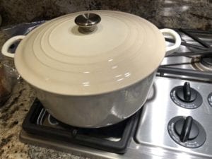 Dutch oven heating pastrami