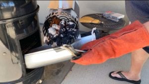 Adding lit charcoal using aluminum duct chute