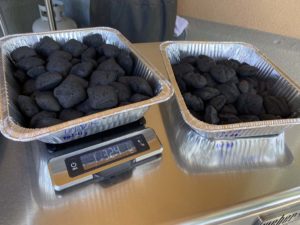Weighing out 50 of each briquette