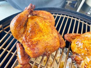 Cornish game hen in the Weber Smokey Mountain Cooker