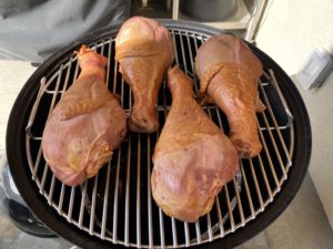 Giant Texas turkey legs go into the WSM