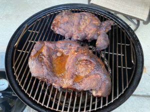 Split pork butt in the WSM