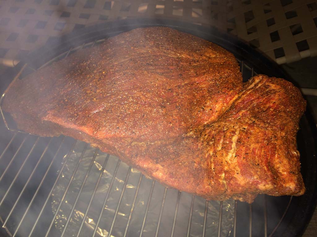 Brisket goes into the WSM