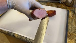 View of interior of cooked pork tenderloin