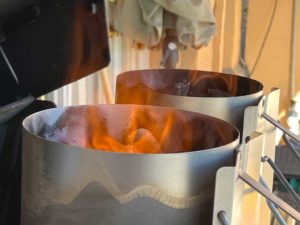 Kingsford (foreground) and Franklin (background) 32 minutes into the burn test
