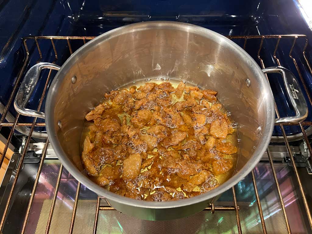 Brisket fat rendered 4 hours in oven