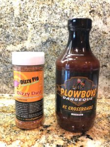 Commercial rub and barbecue sauce