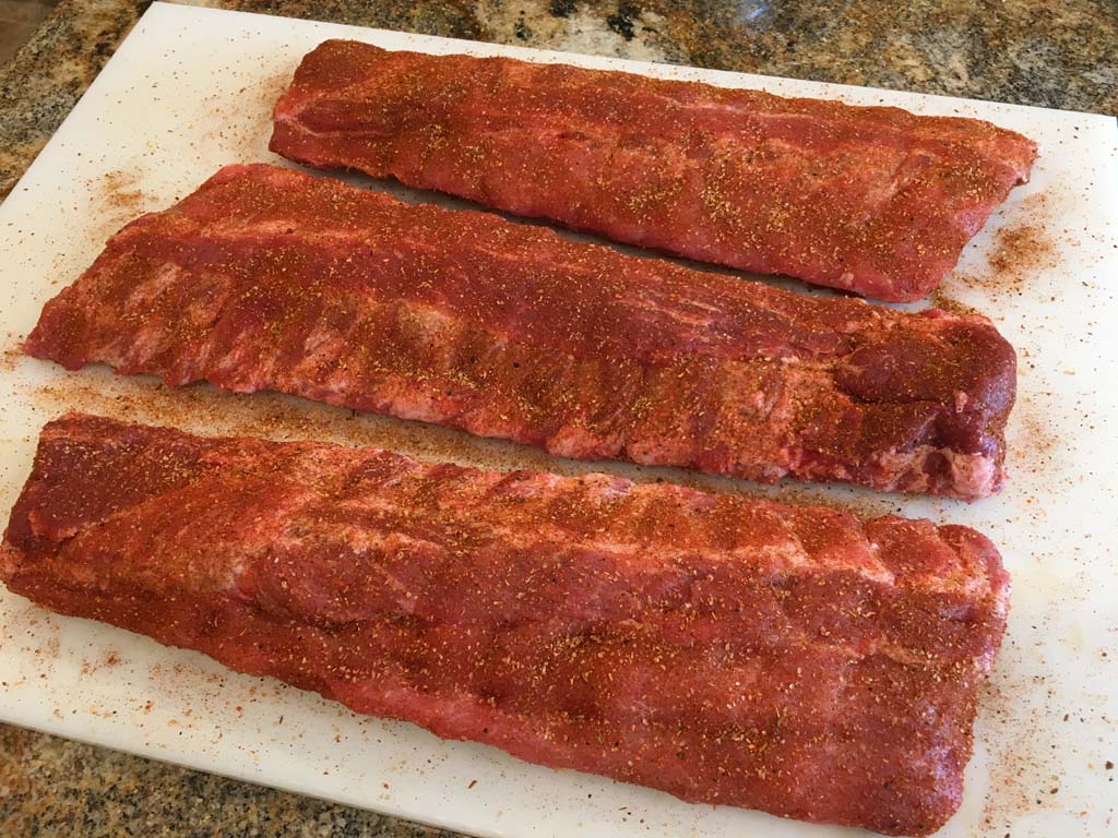 Rub applied to meat side of ribs