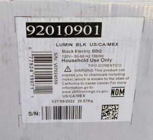 Example of a 2023 VI date code for a Weber Lumin electric grill.